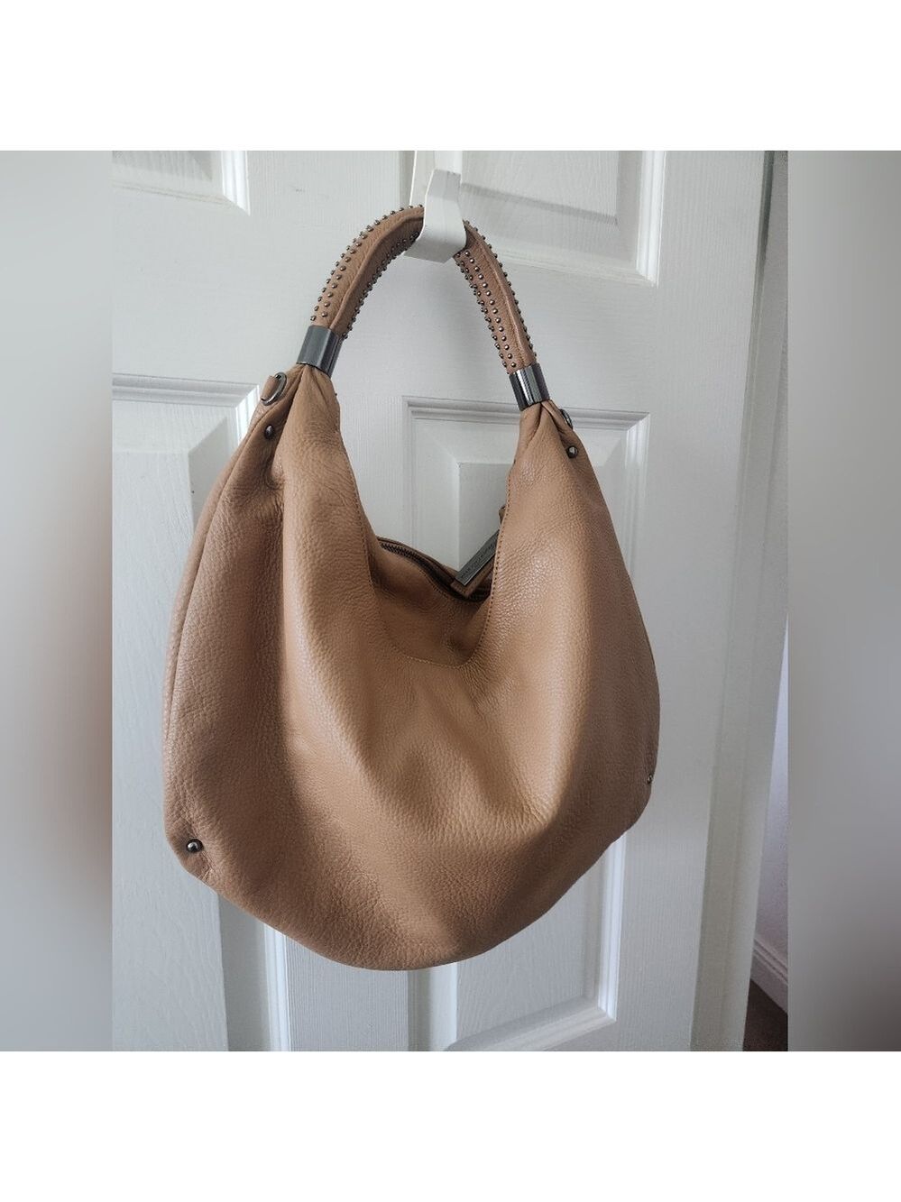 NWOT Kenneth Cole No Slouch Carmel Leather Hobo Bag With Studded Shoulder Strap